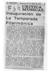 Inauguración de la Temporada Filarmónica Crítica Musical