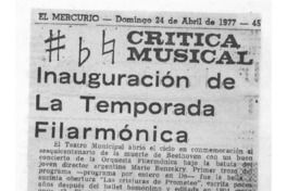 Inauguración de la Temporada Filarmónica Crítica Musical