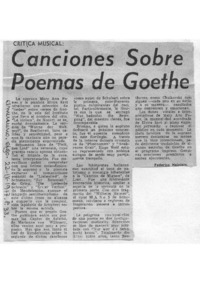 Crítica Musical Canciones Sobre Poemas de Goethe