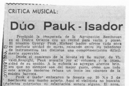 Crítica Musical Dúo Pauk-Isador