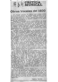 Crítica Musical Obras Vocales del 1600