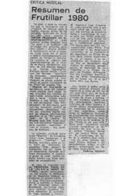 Resumen de Frutillar 1980 Crítica Musical