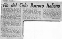 Fin del Ciclo Barroco Italiano Crítica Musical