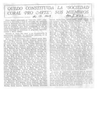 Quedó constituida la "Sociedad Coral Pro Arte": sus miembros.