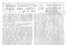 Quedó constituida la "Sociedad Coral Pro Arte": sus miembros.