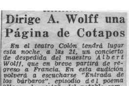 Dirige A. Wolff una página de Cotapos