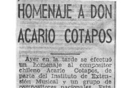 Homenaje a Don Acario Cotapos