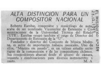 Alta distinción para un compositor nacional Roberto Escobar