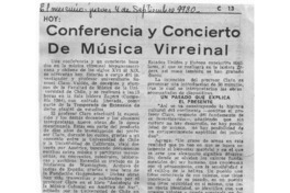 Conferencia y concierto de música virreinal