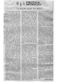 "La Pasión según San Mateo" Crítica Musical