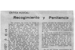 Recogimiento y Penitencia Crítica Musical