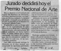 Jurado decidirá hoy el Premio Nacional de Arte