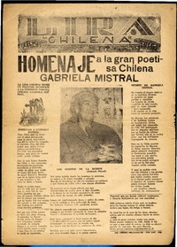Homenaje a la gran poetisa chilena Gabriela Mistral : la lira chilena rinde un póstumo homenaje a la inmortal poetisa chilena Gabriela Mistral.