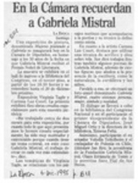 En la Cámara recuerdan a Gabriela Mistral  [artículo].