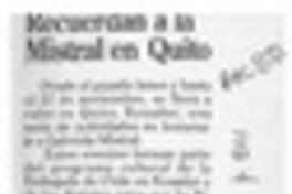 Recuerdan a la Mistral en Quito  [artículo].