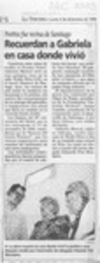 Recuerdan a Gabriela en casa donde vivió  [artículo].