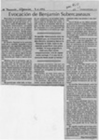 Evocación de Benjamín Subercaseaux  [artículo] Hugo Rolando Cortés.