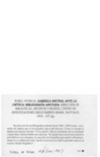 Gabriela Mistral ante la crítica  [artículo] Luis Vargas Saavedra.