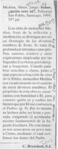 Señor, quién eres tú?  [artículo] C. Bresciani.