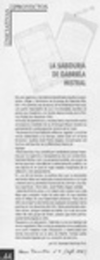 La sabiduría de Gabriela Mistral  [artículo] M. Soledad Martínez.