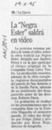 La "Negra Ester" saldrá en video  [artículo].
