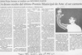 Un deseo oculto del último Premio Municipal de Arte, el ser cantante  [artículo] J. S. M.