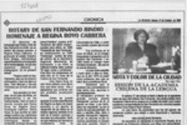 Rotary de San Fernando rindió homenaje a Regina Royo Cabrera