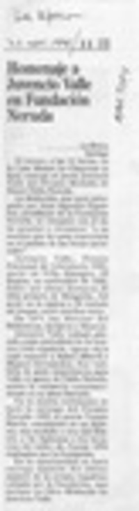 Homenaje a Juvencio Valle en Fundación Neruda  [artículo].