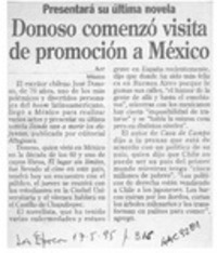 Donoso comenzó visita de promoción a México  [artículo].
