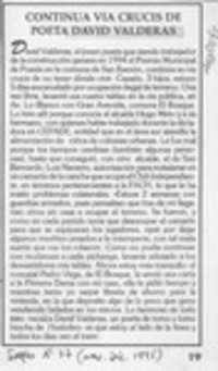 Continúa via crucis de poeta David Valderas  [artículo].