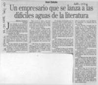 Un empresario que se lanza a las difíciles aguas de la literatura  [artículo] Melissa Cambiazo.