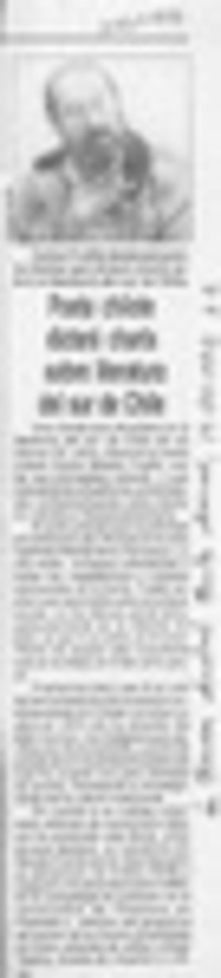 Poeta chilote dictará charla sobre literatura del sur de Chile  [artículo].