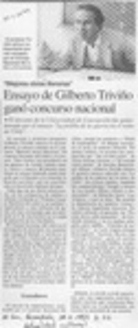 Ensayo de Gilberto Triviños ganó concurso nacional  [artículo].