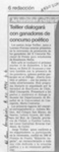 Teillier dialogará con ganadores de concurso poético  [artículo].