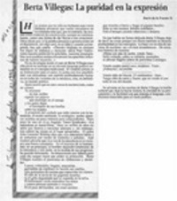 Berta Villegas, la puridad en la expresión  [artículo] Darío de la Fuente.