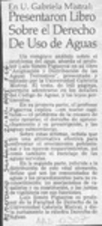 Presentaron libro sobre el derecho de uso de aguas  [artículo].