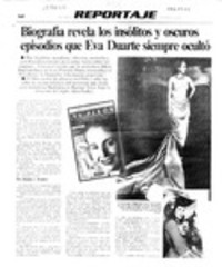 Biografía revela los insólitos y oscuros episodios que Eva Duarte siempre ocultó  [artículo].
