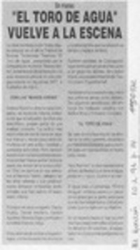 "El Toro de agua" vuelve a la escena  [artículo].