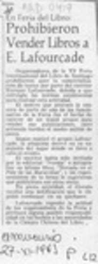 Prohibieron vender libros a E. Lafourcade  [artículo].