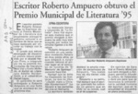 Escritor Roberto Ampuero obtuvo el Premio Municipal de Literatura 95  [artículo].
