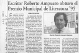 Escritor Roberto Ampuero obtuvo el Premio Municipal de Literatura 95  [artículo].