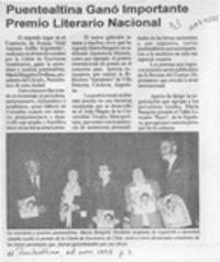 Puentealtina ganó importante Premio Literario NacionaL  [artículo].