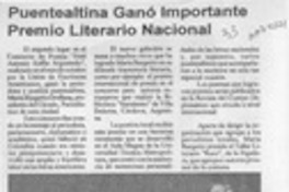 Puentealtina ganó importante Premio Literario NacionaL  [artículo].