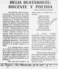 Helia Bustamante, docente y poetisa  [artículo] Darío de la Fuente.