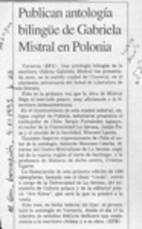 Publican antología bilingüe de Gabriela Mistral en Polonia  [artículo].