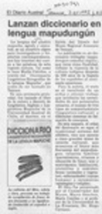 Lanzan diccionario en lengua mapudungún  [artículo].