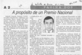 A propósito de un Premio Nacional  [artículo] Gonzalo Moya Cuadra.