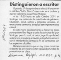 Distinguieron a escritor  [artículo].