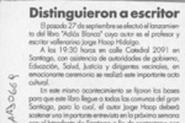 Distinguieron a escritor  [artículo].