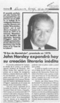 John Horsley expondrá hoy su creación literaria inédita  [artículo].